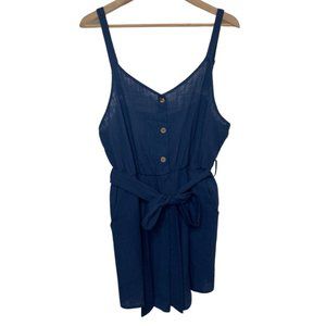 SHEIN | NWOT Navy Blue Cotton Romper with Waist Sash | Size XL